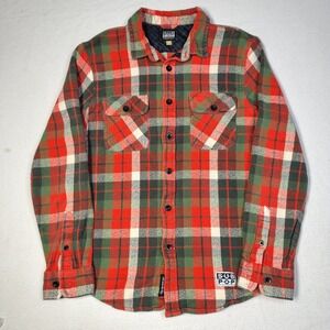 Sub Pop Mens Camano Flannel Shirt Size M Red Green Cotton Plaid Button Up Grunge